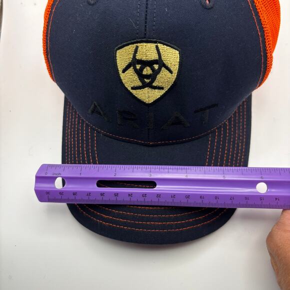 Ariat Hat Cap Snap Back Orange Navy Blue Spell Out Logo Richardson Style 112 - Picture 3 of 6